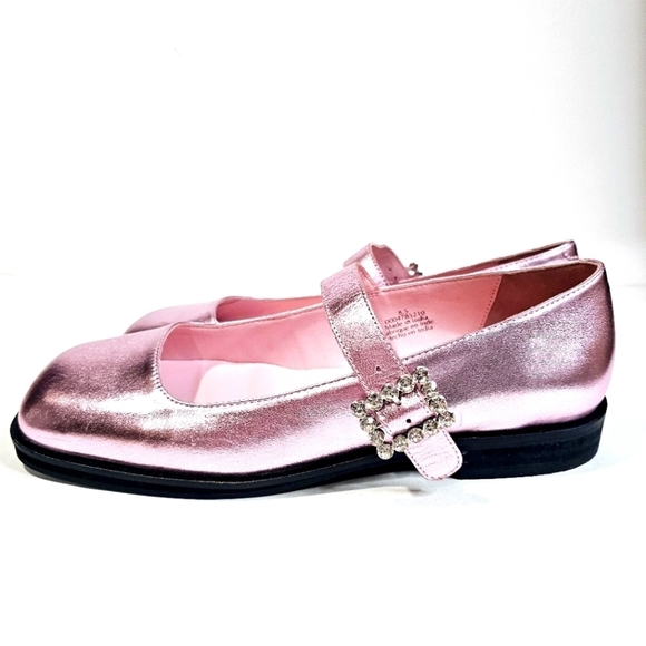Free People Rumor Diamante Mary Janes Flats Pink Faux Leather - Picture 2 of 10